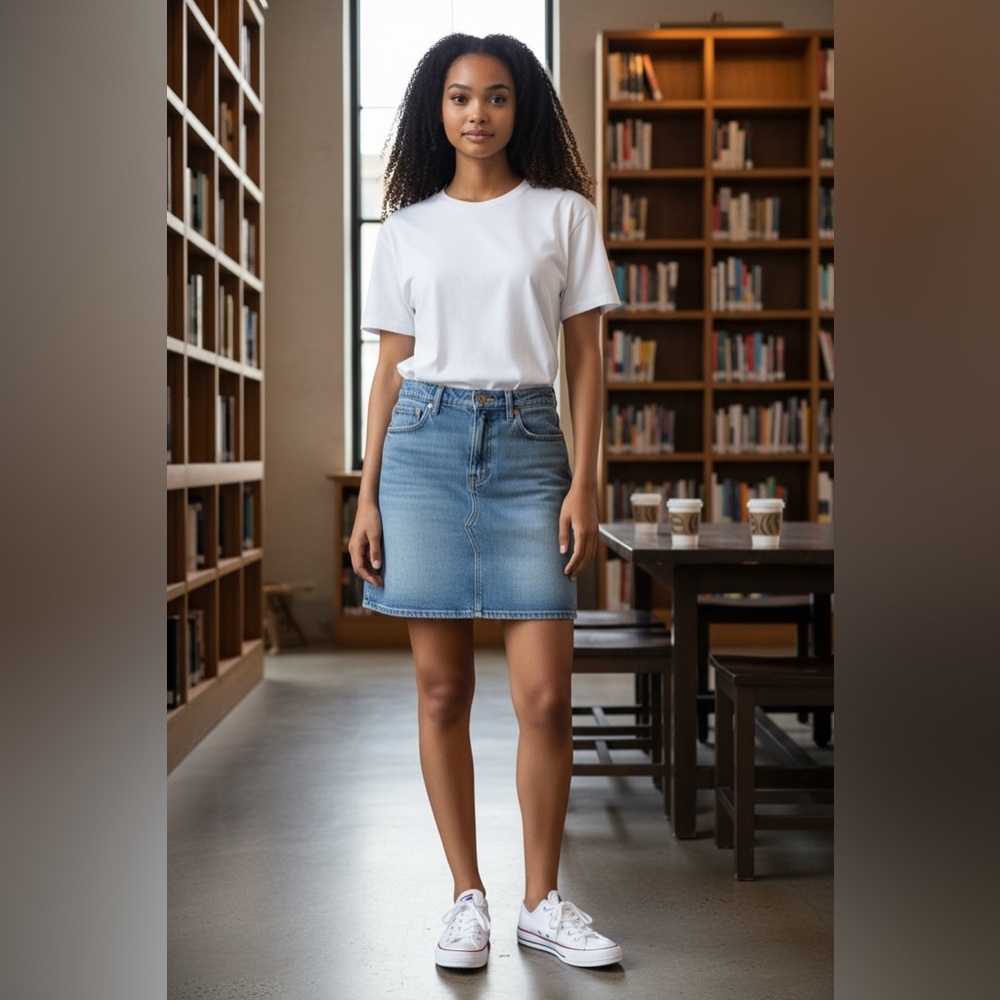 J. Crew Blue Sky Wash Denim Skirt Classic Casual Preppy Timeless Retro 5-Pocket